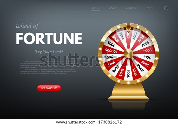 Casino fortune\
wheel sitepage template. Shiny lucky number wheeling roulette.\
Gambling industry, entertainment, hobby concept. Design for online\
poker room, website, mobile\
app