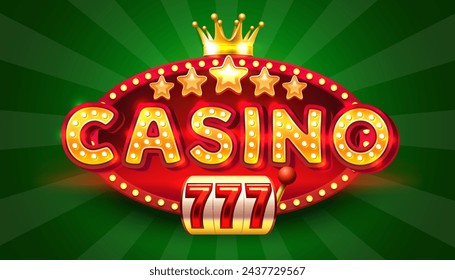 Casino frame label, slot sign machine, night Vegas. Vector illustration