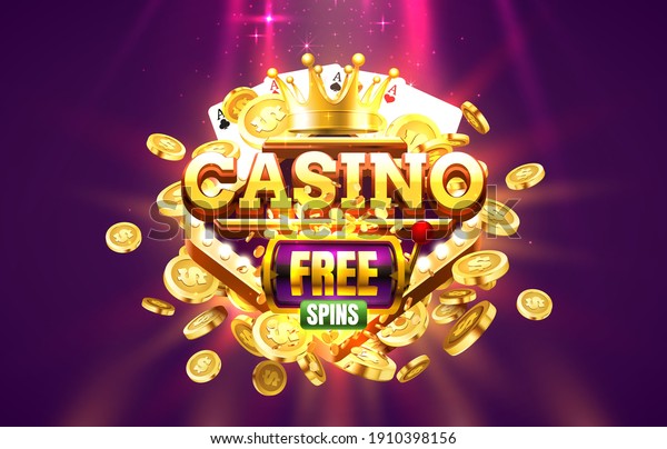 Casino free spin 777 label\
frame, golden banner, border winner, Vegas game. Vector\
illustration