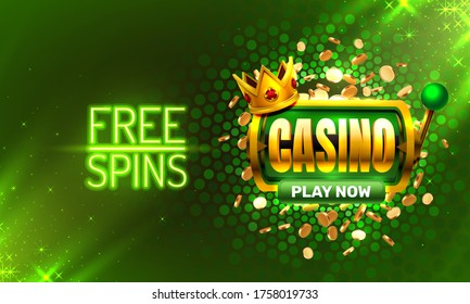 Casino free spins, 777 slot sign machine. Vector illustration.