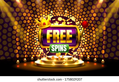 Casino free spins, 777 slot sign machine. Vector illustration.