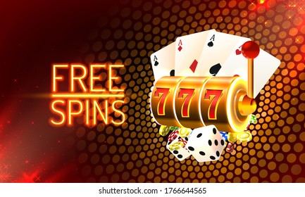 Casino free spins, 777 slot sign machine. Vector illustration.