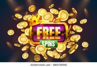 Casino free spins, 777 slot sign machine. Vector illustration.