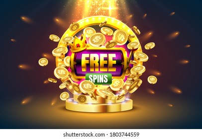 Casino free spins, 777 slot sign machine. Vector illustration.