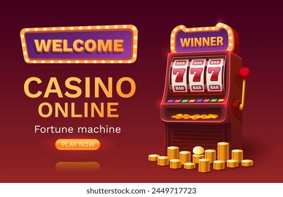 Casino free spins banner slots machine winner, jackpot fortune of luck. Vector illustration