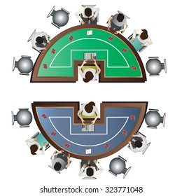 Casino Furniture , Poker Table Top View Set 6 For Interior, Vector Illustration