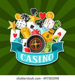 Casino gambling background design with game sticker objects.