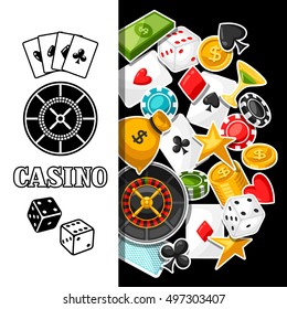 Casino gambling background design with game sticker objects.