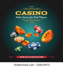 Casino And Gambling Background/
Illustration of a design casino and poker blue background, with golden coins and chips, for online gaming