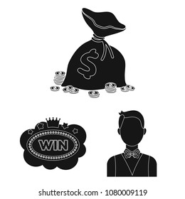 Casino and gambling black icons in set collection for design. Casino and equipment vector symbol stock web illustration.
