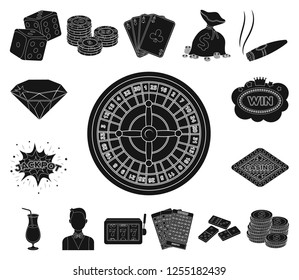 Casino and gambling black icons in set collection for design. Casino and equipment vector symbol stock web illustration.