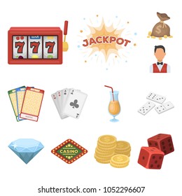 Casino and gambling cartoon icons in set collection for design. Casino and equipment vector symbol stock web illustration.