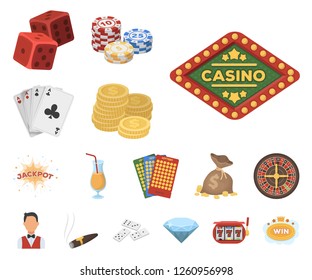 Casino and gambling cartoon icons in set collection for design. Casino and equipment vector symbol stock web illustration.