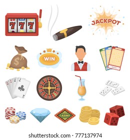 Casino and gambling cartoon icons in set collection for design. Casino and equipment vector symbol stock web illustration.