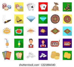Casino and gambling cartoon,flat icons in set collection for design. Casino and equipment vector symbol stock web illustration.