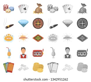 Casino and gambling cartoon,mono icons in set collection for design. Casino and equipment vector symbol stock web illustration.