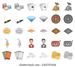 Casino and gambling cartoon,monochrom icons in set collection for design. Casino and equipment vector symbol stock web illustration.