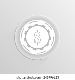 Casino gambling chips icon on a white button with shadow 