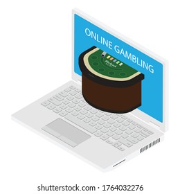 Casino and gambling concept. Online gambling. Laptop with blackjack table