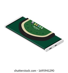 Casino and gambling concept. Online gambling. Smartphone with blackjack table