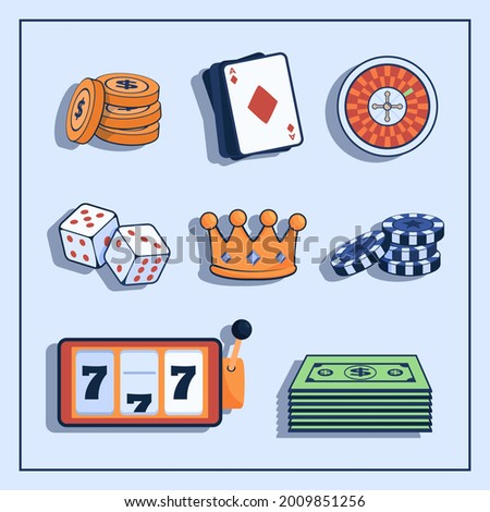 Casino and gambling concept. Casino virtual game asset for design casino games. Asset design for internet casino game online. Cartoon vector illustration in flat style