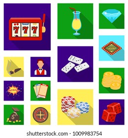 Casino and gambling flat icons in set collection for design. Casino and equipment vector symbol stock web illustration.