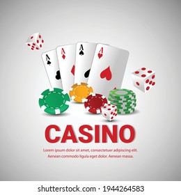 Casino gambling game with golden text and playing cards and casino slot
