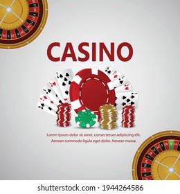 Casino gambling game with golden text and playing cards and casino slot