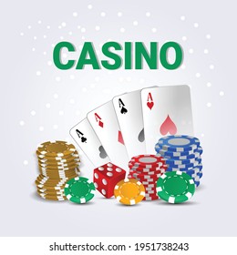 Casino gambling game with roulette , gold coin, dice and background