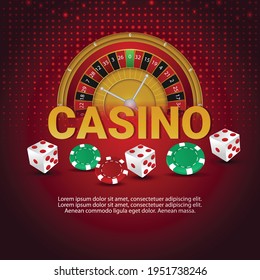 Casino gambling game with roulette , gold coin, dice and background