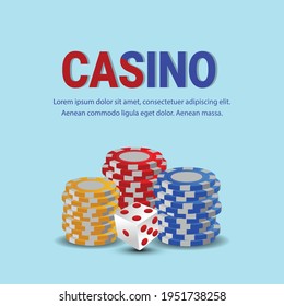 Casino gambling game with roulette , gold coin, dice and background