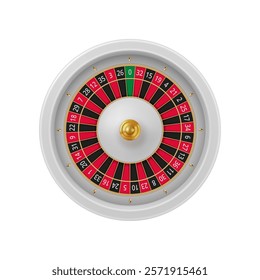 Casino gambling games risking, betting and winning money. Vector isolated wooden roulette wheel with numbers and slots. Playing and getting jackpot, gambler achieving richness and wealth