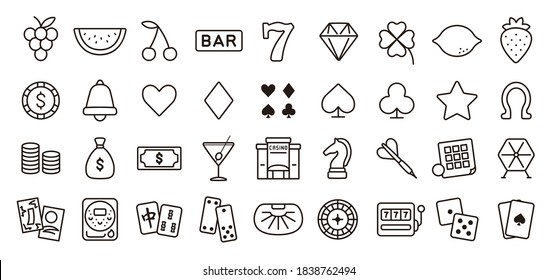 Casino and Gambling Icon Set (Thin Line Version)