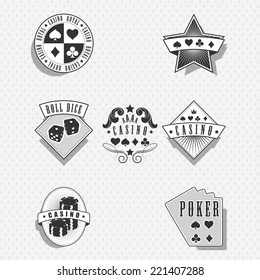 Casino and gambling labels and symbols - monochrome