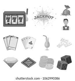 Casino and gambling monochrome icons in set collection for design. Casino and equipment vector symbol stock web illustration.