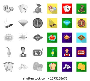 Casino and gambling mono,flat icons in set collection for design. Casino and equipment vector symbol stock web illustration.