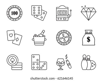 Casino and gambling outline icon set. 