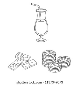 Casino and gambling outline icons in set collection for design. Casino and equipment vector symbol stock web illustration.