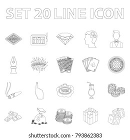 Casino and gambling outline icons in set collection for design. Casino and equipment vector symbol stock web illustration.