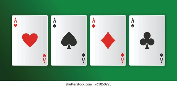 Casino gambling poker blackjack cards on green desk background. Realistic vector illustration gor casino game design