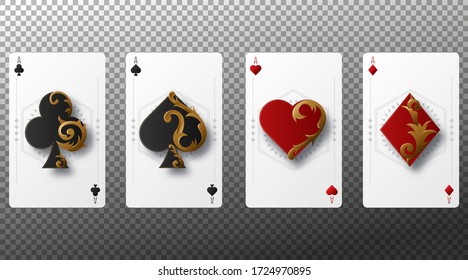 Casino gambling poker blackjack - playing cards isolated on transparent background. Vector illustration