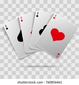 Casino gambling poker blackjack - playing cards isolated on transparent background. Vector illustration