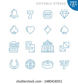 Casino and gambling related icons. Editable stroke. Thin vector icon set