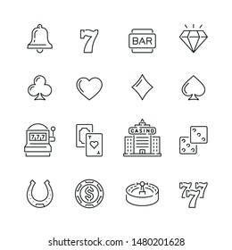 Casino and gambling related icons: thin vector icon set, black and white kit