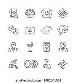 Casino And Gambling Related Icons: Thin Vector Icon Set, Black And White Kit