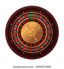 Casino gambling roulette, risky game, lucky betting. Fortune entertainment, vegas leisure. Round wheel. Red, black and green spots. Isolated on white background. Vector illustration