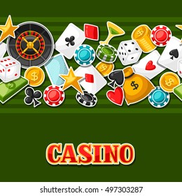 Casino gambling seamless pattern with game sticker objects.