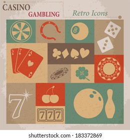 Casino and Gambling Vector Flat Retro Icons