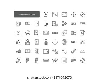 Casino gambling vector icons set,logo illustration. Set includes icons as poker cards, casino slot machine, lucky seven, cash money