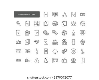 Casino gambling vector icons set,logo illustration. Set includes icons as poker cards, casino slot machine, lucky seven, cash money